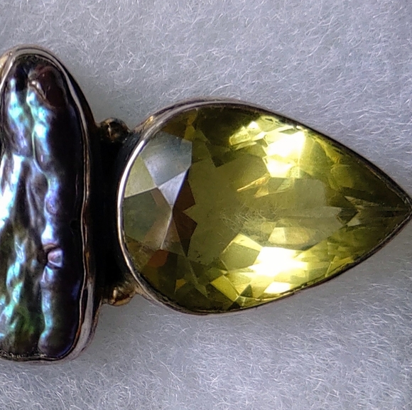 LARGE 925 SILVER MULTI GEM PENDANT, AGATE ABOLENE SHELL, PERIDOT GARNET, HINGED - Picture 8 of 10